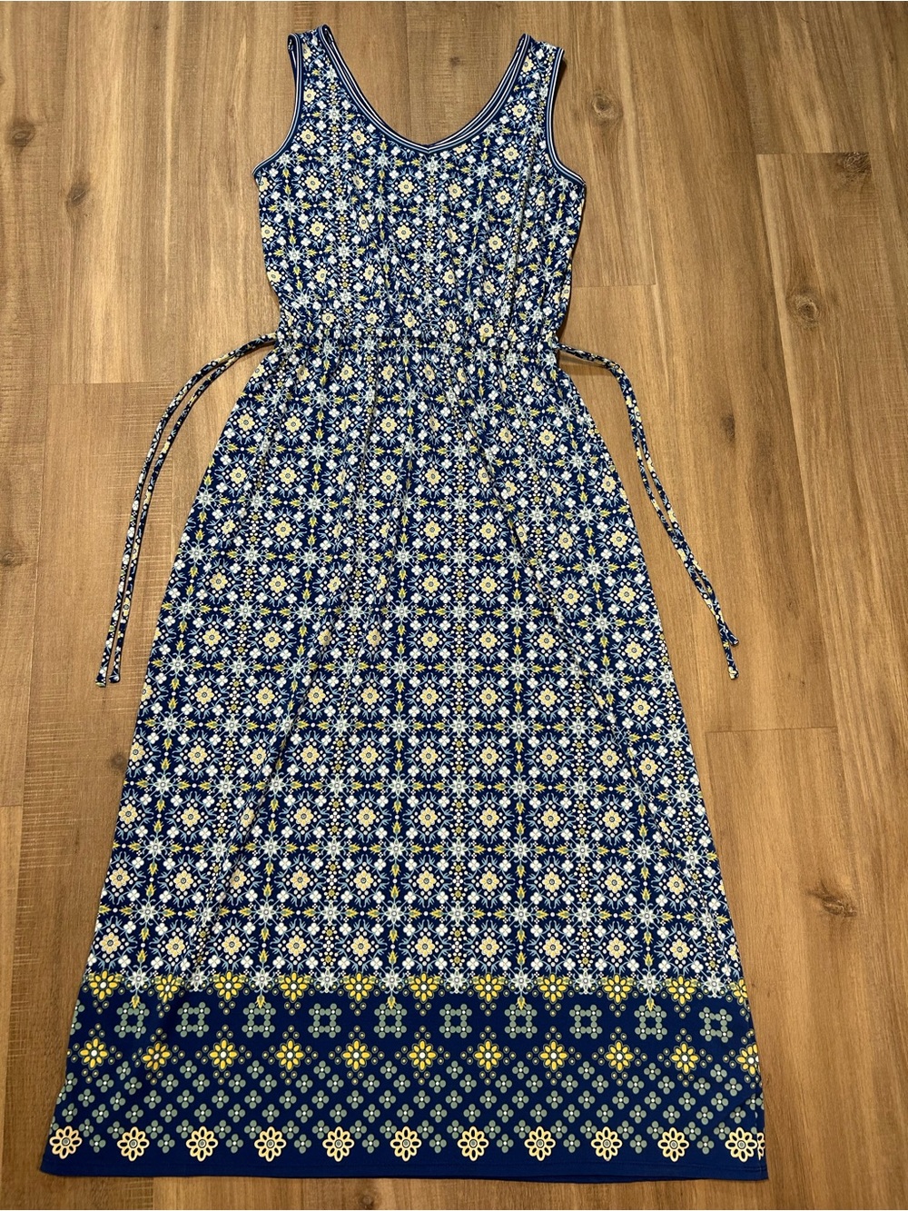 Max Studio Royal Blue and Yellow Printed Midi Dress